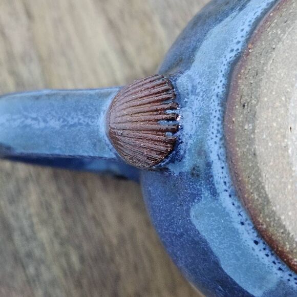 Blue and Brown Stoneware Mini Pitcher Blue Vintage Pitcher with Shell Accent - Picture 8 of 8